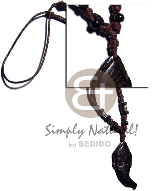 tribal carved 55mmx22mm wooden  pendant  coco Pokalet/wood beads accent in double wax cord / 23in. - Home