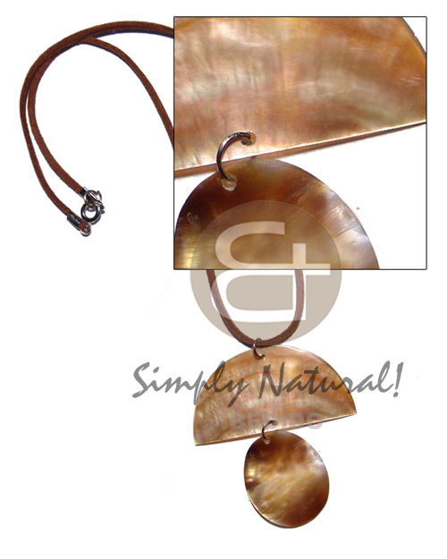leather thong  50mmx25mm half moon brownlip & 30mmx25mm oval brownlip bangling pendants - Home