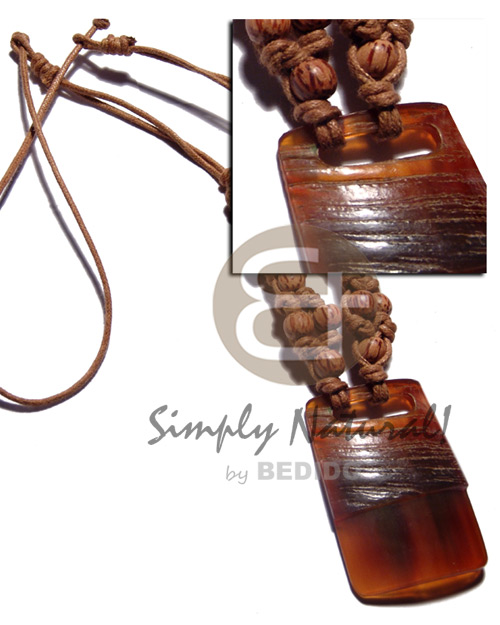 40mmx50mm carabao amber horn pendant in knotted double wax cord  palmwood beads accent /23in. - Home