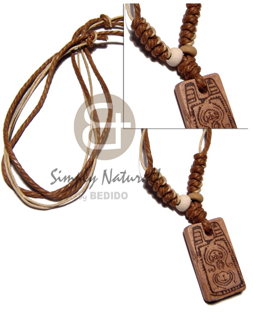 4 layers wax cord in brown/beige combination   35mmx20mm rectangular wood  burning pendant / adjustable - Home