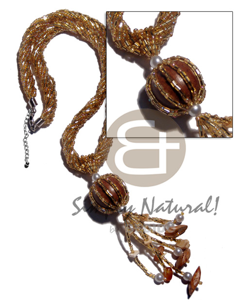 twisted 9 rows golden cut beads   tassled 20mm bayong& palmwood beads / 16in. plus 2.5in. tassles - Home