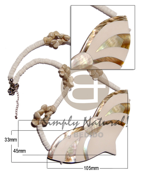 choker / 4-5mm white clam  bonium shell accent and 33mmx45mmx105mm ceramic inlaid brownlip/MOP combination pendant  resin backing /thickness 7mm /  13 in - Home