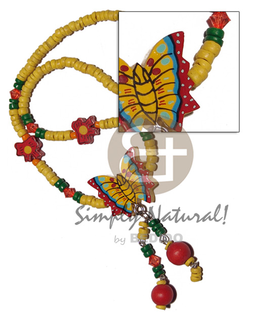 tassled 4-5mm coco Pokalet  handpainted wooden butterfly and ribbon accent / 15in plus 2 in. tassles - Home