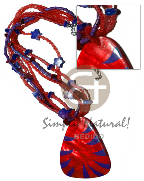 4 layers matte plastic beads, 2-3mm coco heishe combination   60mmx50mm handpainted & laminated capiz pendant /red and dark blue combination / 16in. - Home