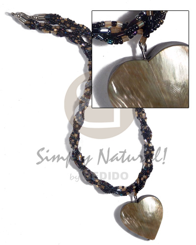 interwined glass beads  45mmx45mm heart brownlip pendant  resin backing - Home