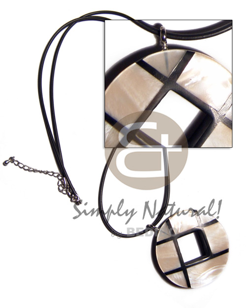 50mm round checkered kabibe shell  18mm square hole and black resin backing in 2mm rubberized black cord / 26in - Home