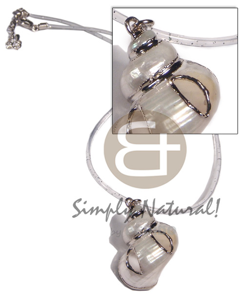 clear jelly cord  glitter and white turbo shell pendant/ turbo pitolatus (approx.  35mm - varying natural sizes ) molten silver metal series /  attached jump rings / electroplated / st-12/13 / 16in - Home