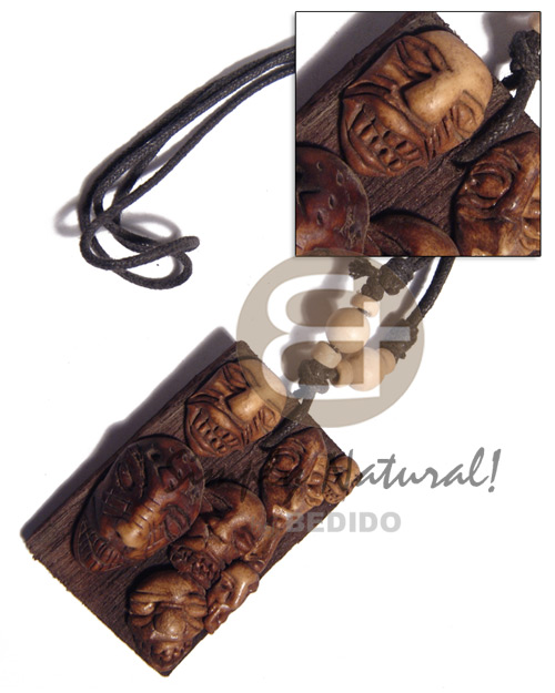 clay tribal mask on 60mmx40mm rectangular driftwood  /adjustable black wax cord /tribal clay series - Home