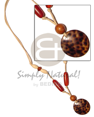 round cowrie shell pendant  bone ,wood, horn beads in wax cord - Home