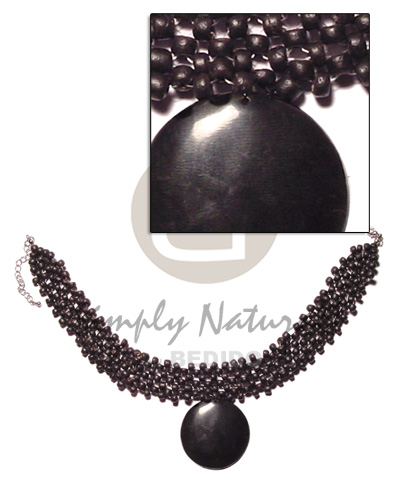 4-5mm 4 layer black coco pokalet choker  40 mm black round horn pendant - Home