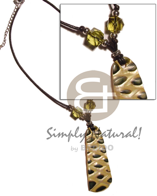 MOP checkered pendant  skin h=75mm   crystals on wax cord - Home