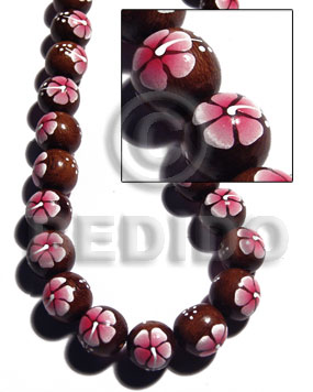 15mm robles round beads  handpainted back to back pink / white flower - Home