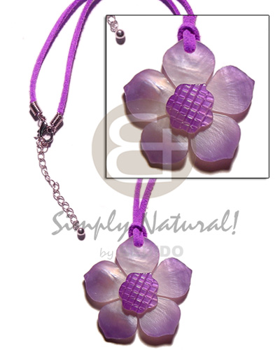 graduated lilac tones hammershell flower pendant in lilac wax cord - Home
