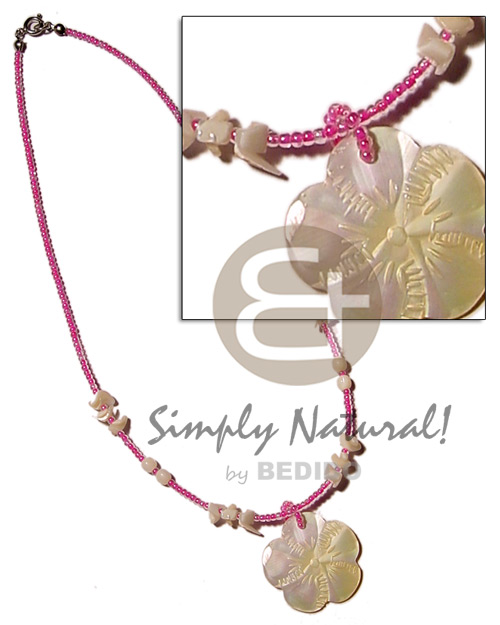 pink glass beads  shell beads combination & 40mm MOP flower pendant - Home