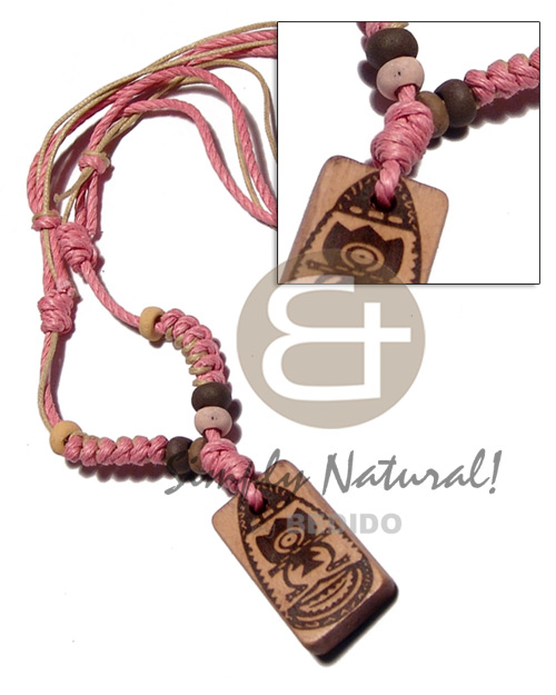 4 layers wax cord in beige/pink tones combination  35mmx20mm rectangular wood  burning pendant / adjustable - Home