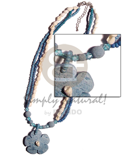 3 rows light/dark blue 2-3 coco Pokalet/white nassa/limestone/acrylic crystals coco flower pendant - Home