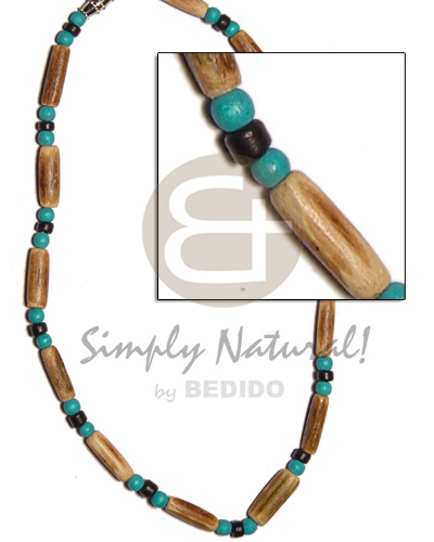 sig-ed wood tube  blue green wood beads and black coco Pokalet. - Home