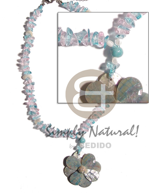 pink & aqua blue stone crystals nuggets  troca nuggets and blue hammershell cracking flower - Home