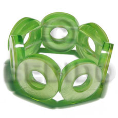 30mm capiz shell rings ( 7mm thickness )  10mm inner hole in clear neon green resin elastic bangle - Shell Bangles