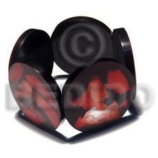 50mm round black resin ( 6mm thickness )  laminated crushed red capiz shells elastic bangle - Shell Bangles