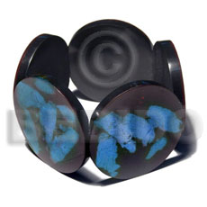 50mm round black resin ( 6mm thickness )  laminated crushed blue capiz shells elastic bangle - Shell Bangles