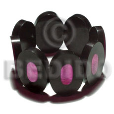 35mmx25mm oval black resin ( 6mm thickness )  laminated pink capiz shell elastic bangle - Shell Bangles