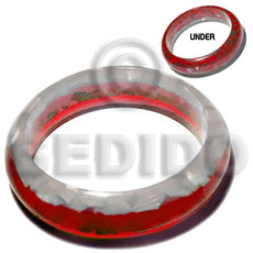 h=37mm thickness=10mm inner diameter=65mm white shells laminated in clear resin and green shells in red clear resin - Shell Bangles