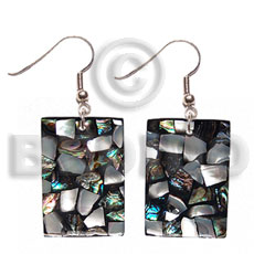 dangling rectangular 35mmx25mm laminated paua/hammershell combination  black resin backing - Home