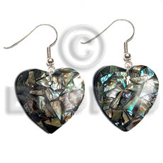 dangling heart 35mm laminated paua shells  black resin backing - Home