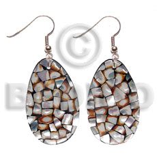 dangling teardrop 35x25mm laminated cowrie tiger shells  black resin backing - Home