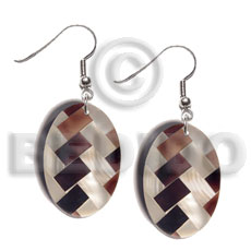 dangling oval 35mmx25mm flat resin  laminated diagonal cut blacklip/kabibe shell combination - Home