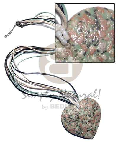 5 layers wax cord  stone nuggets accent and stone chips laminated in resin  brasswire wire accent 70mm pendant / 25in - Home