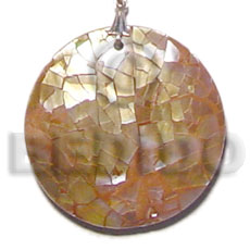 round brown lip cracking  resin backing 40mm - Shell Pendant