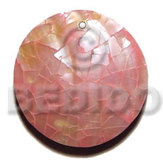 40mm round pink hammershell cracking  resin backing - Shell Pendant