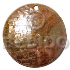 40mm round brownlip shell cracking  resin backing - Shell Pendant