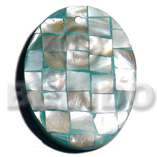 45mm oval aqua green hammershell blocking  resin backing - Shell Pendant