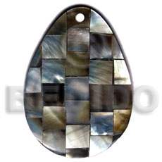 55mmx40mm teardrop blacklip shell blocking  resin backing - Shell Pendant