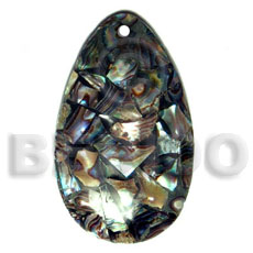 60mmx40mm teardrop laminated paua chips shell combination  resin backing - Shell Pendant