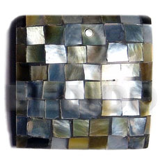 35mmx35mm square blacklip blocking  resin backing - Shell Pendant