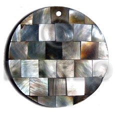 50mm square blacklip blocking chips  resin backing - Shell Pendant