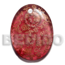 oval 45mm transparent maroon resin  handpainted design - gold floral / embossed hand painted using japanese materials in the form of maki-e art a traditional japanese form of hand painting - Hand Painted Pendants