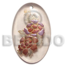 oval 40mmx30mm clear white resin  handpainted design - floral / embossed hand painted using japanese materials in the form of maki-e art a traditional japanese form of hand painting - Hand Painted Pendants