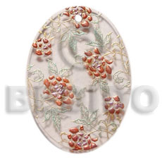 oval 35mm clear white resin  handpainted design - floral / embossed hand painted using japanese materials in the form of maki-e art a traditional japanese form of hand painting - Hand Painted Pendants