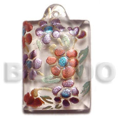 dogtag 45mmx30mm clear white resin  handpainted design -  floral / embossed hand painted using japanese materials in the form of maki-e art a traditional japanese form of hand painting - Hand Painted Pendants