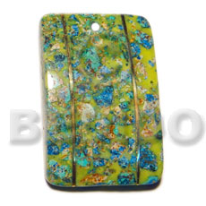 rectangular / crushed limestones  brass wire trimmings in resin 50mmx35mmx10mm - Resin Pendants
