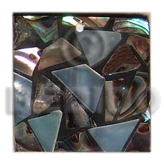flat square  black resin  25mmx25mm laminated  paua/hammershell pendant - Shell Pendant