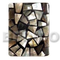 flat 38mmx48mm rectangle  black resin  laminated blacklip chips - Shell Pendant