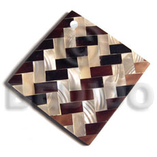square 50mm flat resin  laminated diagonal cut blacklip/kabibe shell combination - Shell Pendant