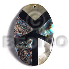 55mmx35mm aminated oval paua/blacklip shell combination  5mm black resin backing - Shell Pendant