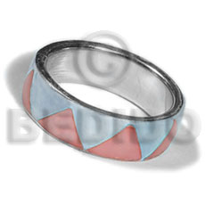 inlaid hammershell in stainless 10mm metal ring /  pink and  light blue combination - Home